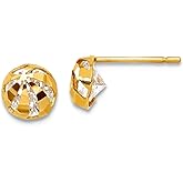 14k Yellow Gold Polished Cubic Zirconia Sparkle-Cut Half Round Ball Post Earrings - Ball Earring