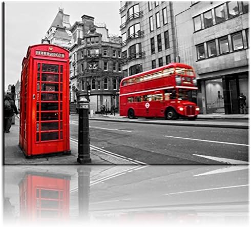 JOJOIL ART Living Room Fitted Busy Life Urban Bus And Phone Booth Metropolis Road Excellent Canvas Print Art Work