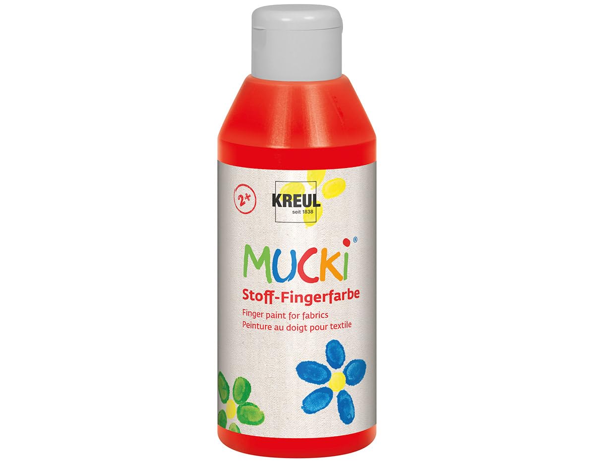 KREUL 28403 - Mucki luminous fabric - finger paint, 250 ml in red, water-based, paraben-free, gluten-free, lactose-free and vegan, ideal for use with fingers and hands