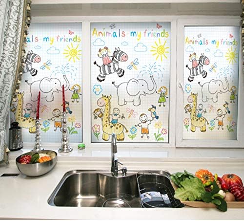 Stained Glass Window Film Static Cling Frosted & Opaque Privacy Home Decor Digital Print Removable Innocence Cartoon