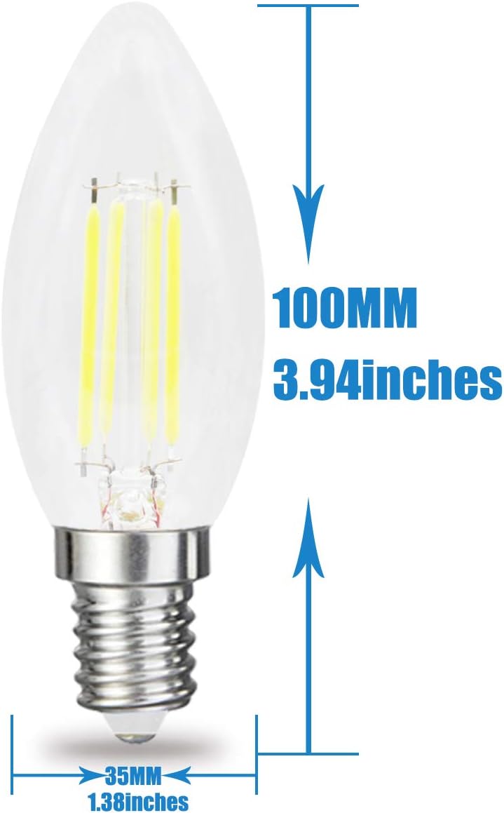 RClorBulb (Pack of 6) 4W E14 Dimmable Classical Glass LED Filament Candle Bulb Cool White C35 AC 220V - Image 3
