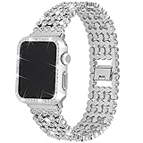 Rhinestones Bands with Diamond Face Cover for Women Men, Falandi Bling Stainless Steel Replacement Wristband for Apple Watch Series 3, Series 2, Series 1, iWatch Nike+ Sport Edition (Silver, 38mm)