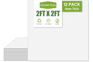 Noooza 2ft x 2ft Drop Ceiling Tiles，Smooth White PVC Ceiling Panel 24 x 24in. Waterproof, Washable and Fire-Rated - Reusable - High-Grade PVC to Prevent Breakage-Package of 12 Tiles