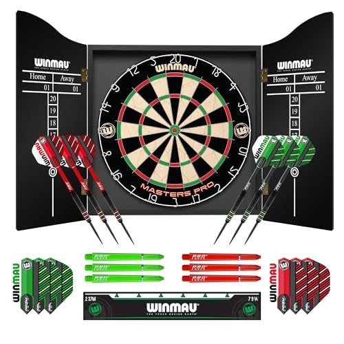 Winmau Masters Pro Dartscheibe mit Oche-Linie & 6 Steeldarts – PDC Steeldartscheibe, Hochdichte Sisal, Ultra-Dünnes Drahtsystem | Erhältlich als Einze