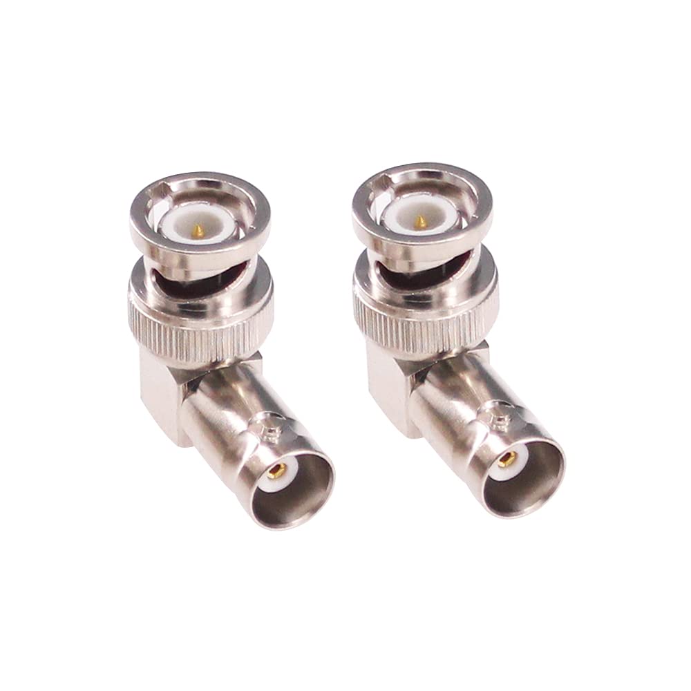 RFaha 2pcs BNC Male to BNC Female Right Angle RF Coax Coaxial Adapter Connector 50ohm(F101-2)