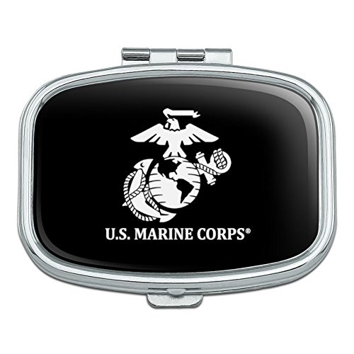 U.S. Marine Corps USMC White Logo on Black Officially Licensed Rectangle Pill Case Trinket Gift Box