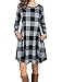 FANSIC Plaid Dress for Women, Women Casual Loose Soft Pockets Swing T-Shirt Dress XX-Large Black and Gray