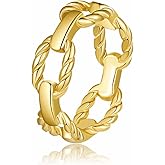 NMAVXKLI 18K Gold Chain Link Rings for Women, Non-Tarnish Stackable Stainless Steel Cuff Ring