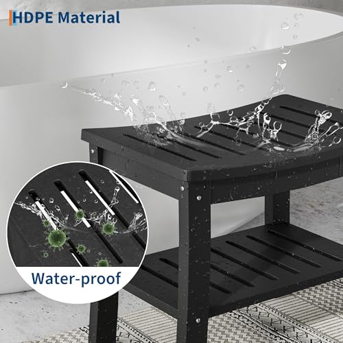 Garvee HDPE Shower Bench with Storage Shelf - 330 LBS Bathroom Stool | ADA Compliant Non-Slip Surface | Indoor/Outdoor -Resistant Seat
