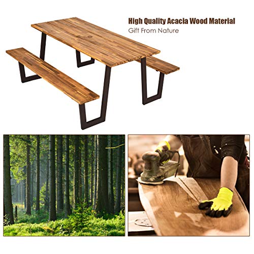 Giantex Picnic Table Bench Set with Umbrella Hole, Outdoor Dining Set