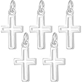 Beebeecraft 5Pcs Small Cross Pendant Charms 925 Sterling Silver Cross Dangle Tiny Hollow Cross Charms with Loop for DIY Necklace Bracelet Jewelry Making, 12.5x7mm