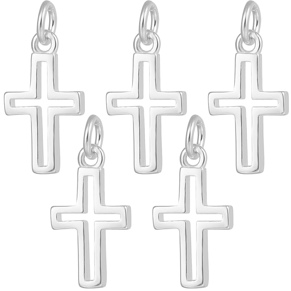 Beebeecraft 1 Box 5Pcs Cross Charms 925 Sterling Silver Tiny Cross Dangle Charms with Loop for DIY Necklace Bracelet Jewelry Making (12.5 * 7mm)