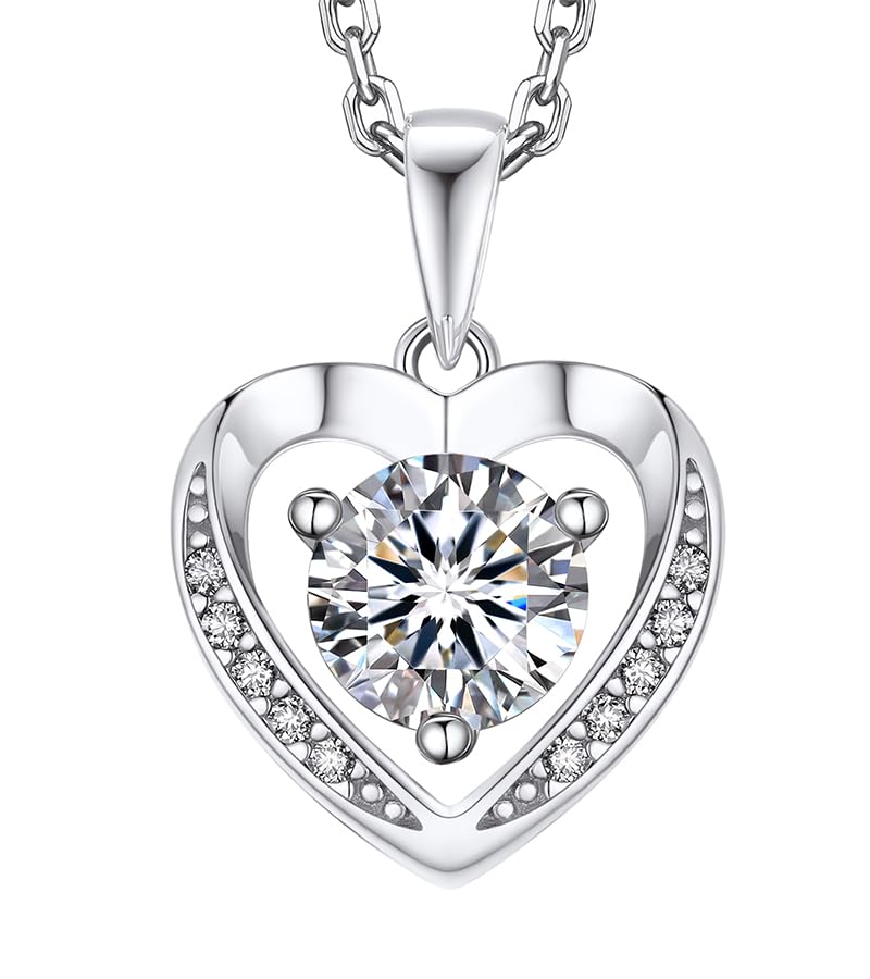 MomentWish Women's Heart Necklace, 0.5/1/2 Carat Moissanite Diamond Pendant Rose Gold 925 Sterling Silver Hypoallergenic Jewelry Gift for Wife Mom Girlfriend