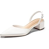 Coutgo Womens Low Chunky Heels Slingback Closed Pointed Toe Pumps Party Wedding Dress Shoes
