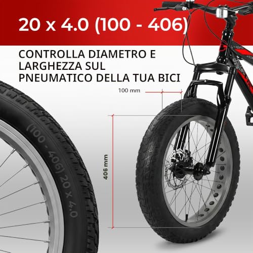 Fincci Pavex Pair of Tyre 20 x 4.0 Fat Bike Puncture-proof – 2 Fat Bike Tyres 20 x 4 Folding Nylon 3 mm 27 TPI 100-406 – for E-Bike, Folding, Urban, City