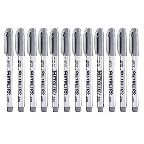 Fdit 12Pcs Acrylic Paint Set Detailed Waterproof Metallic Color Craftwork Paint Pen Gold and Silver Paint Marker for Tire Metal Surface CD Glass(Silver)