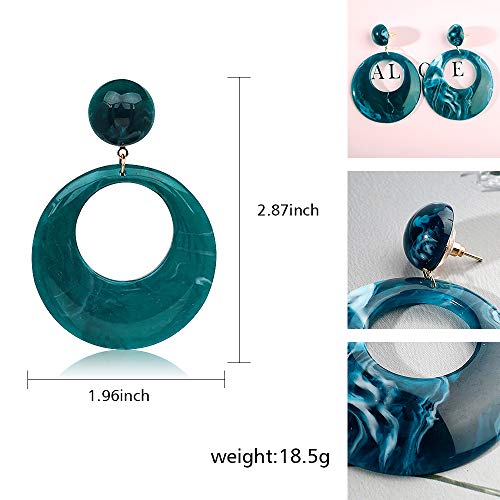 Acrylic Earrings for Women Drop Dangle Leaf Earrings Resin Minimalist Bohemian Statement Jewelry (Hoop-Blue) - Thumbnail 3