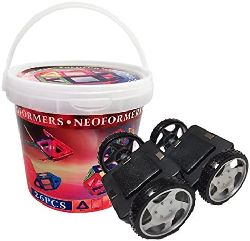 Spark Imagination &amp; Creativity - Neoformers Children's Magnetic Building Block Construction Set with Wheels - 26 Piece Set of Magnetic Building Blocks with wheels