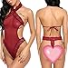 Avidlove Women Halter Lingerie Teddy Lace Mesh Babydoll Mini Bodysuit Dark Red M