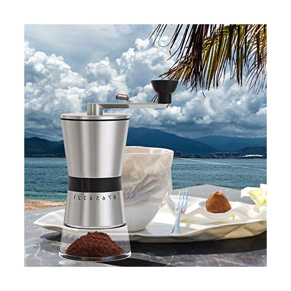 FeelGlad Manuelle Kaffeemühle, HandKaffeemühle aus Edelstahl Kaffeemühle, 8 Verstellbarer Mahlgrad mit 1 Abnehmbare… – Bild 4