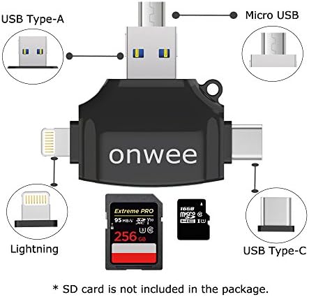 SD Card Reader, Onwee OTG Memory Card Adapter with Dual Slot for iPhone, Trail Camera, iPad, Android Phone, MAC, Windows Computers, Linux PC, Support TF/SDXC/SDHC/SD/Micro SDXC/Micro SD/SDHC (Black)