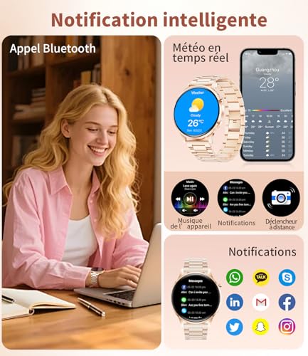 Women's Smart Watch with Bluetooth Calling, 1.32 Inch AMOLED Smartwatch, 120+ Sports Sleep, Pedometer, Heart Rate/Sleep/IP68 Waterproof Running Watch Compatible with Android iOS (Rose Gold)