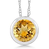 Gem Stone King 14K White Gold Yellow Citrine Pendant Necklace For Women (0.45 Cttw, Gemstone November Birthstone, Round 5MM, with 18 Inch Chain)