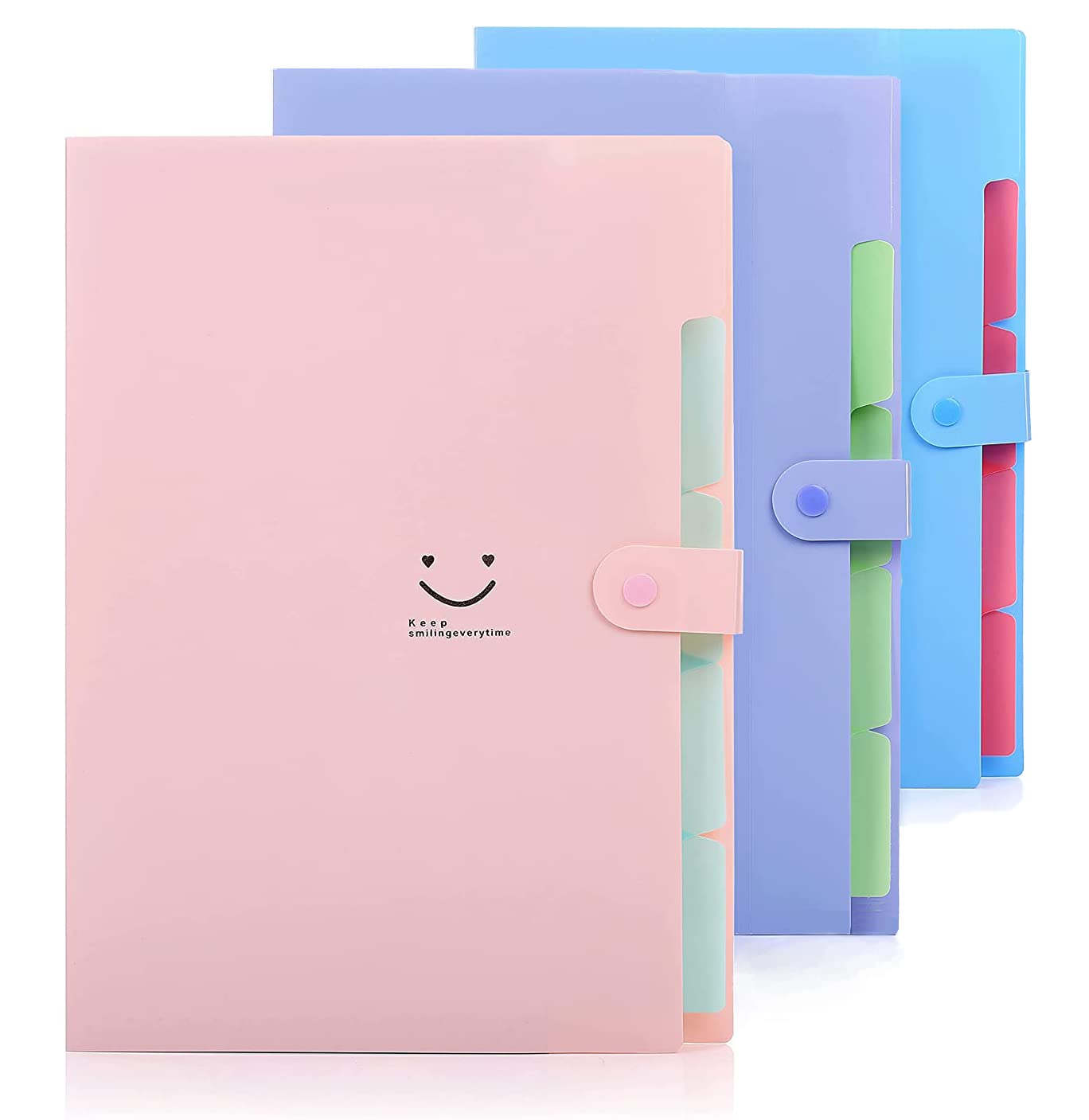 3 Pack Expanding File Folder，A4 Important Document Organiser，Expanding File Organiser ，with Snap Closure for School Office.