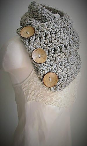 Button Chunky Scarf Outlander Inspired Cowl Boston Harbor Cowl Grey by Seahorse Designs