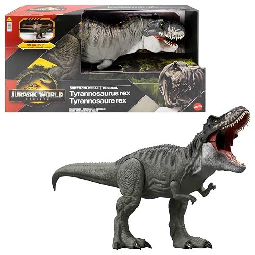 MattelJurassic World: Die Wiedergeburt Riesendino Tyrannosaurus Rex-Actionfigur, T-Rex-Dinosaurierspielzeug mit 2 Angriffsbewegungen, filmgetreues und