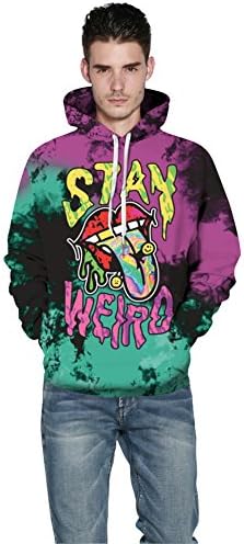 Hoodie, MagiQK Halloween Hoodies, Funny 3D Printing Street Snap Lover's Hoody, STAY WIERD (S/M, Men)