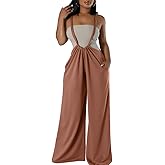 ECHOINE Women's Casual Sleeveless Jumpsuit Overalls Adjustable Strap Baggy Wide Leg Pants with Pockets