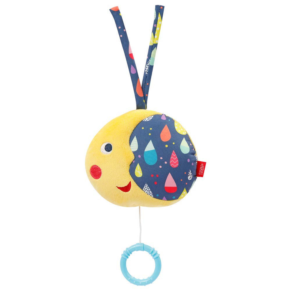 Fehn 055054 Music Box Moon Colour Friends – Cuddly Toy & Sleep Aid: Wind-up Music Box with Beautiful Melody "The Moon is Up" Soothes in Any Situation – for Babies and Toddlers