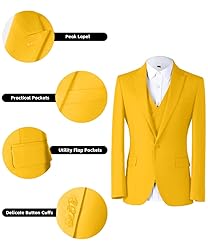 WOMS Men's 3 Piece Slim Fit Suit Yellow Wedding