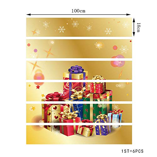 3D Christmas Pgojuni Simulation Stair Stickers Waterproof Wall Stickers DIY Wall Stickers Removable Wallpaper Home Decor 1Roll=6pc (G)