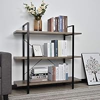 YU YUSING 3-Tier Industrial Bookcase Book Shelves, Vintage Wood & Metal Bookshelf Furniture, Plant Flower Stand Rack Storage Shelves