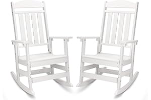 FOOWIN Patio Rocking Chairs Set of 2,HDPE High Back Porch Rocker,All Weather Resistant Poly Lumber Outdoor Porch Rocker, Rocking Chairs for Outdoor, Indoor, Patio, Deck, Garden White