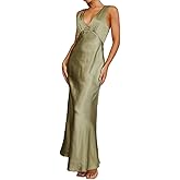 Gmeitoey Satin V Neck Maxi Dress