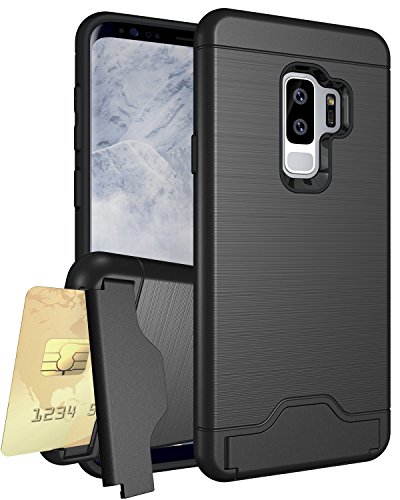 Galaxy S9 Plus Case, XRPow [Card Slot Holder] Dual Layer Shock Absorbent Wallet Case with Credit Card Slot Kickstand [Protective Card Case] for Samsung Galaxy S9 Plus (2018) BLACK