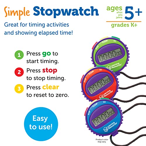 Learning Resources Simple 3 Button Stopwatch, Supports Science