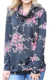 Angashion Womens Sweatshirt Cowl Neck Floral Print Drawstring Long Sleeve Tunic Tops Shirt