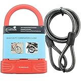 Lumintrail 16mm Heavy Duty 4-Digit Bicycle Bike Combination U-Lock with 4 ft Cable - Assorted Colors