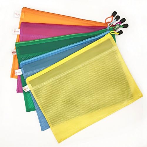Wenmeili 5pcs A4 Size Waterproof Double Layer Zippered Mesh File Bags Office Document Cash Coin Stationery Storage Zipper Bags Organizer