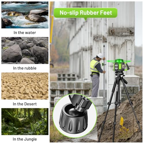 Huepar 146 cm Lightweight Portable Tripod for Laser, Adjustable Construction Tripod with 3-Way Swivel Head, Spirit Levels, 1/4 Inch and 5/8 Inch Thread Connection for Various Tools