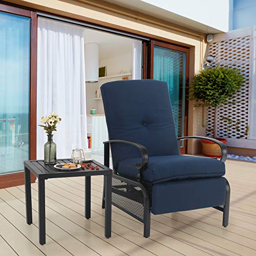 PHI VILLA Adjustable Patio Recliner Chair Metal Outdoor Lounge Chair
