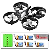 JJRC H36 Mini RC Quadcopter Drone with 5 Battery and Charger, Nano Drone Kit for Office RTF 2.4G 4CH 6 Axis with Headless Mode One Key Return, Mode 2 Remote Control UFO Drone for Kids (Black)