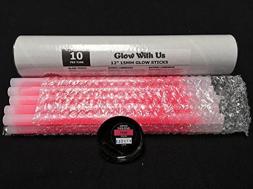 Glow Sticks Bulk Wholesale, 10 12” 15mm Dia. Pink Industrial Grade Jumbo Light Sticks, Bright Color, Glow 14 Hrs, Safety Glow Stick 3yrs Shelf Life, Ideal for Camping & Emergency, Glow With Us Brand - Thumbnail 2