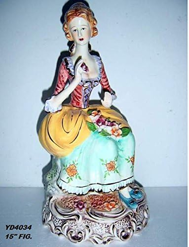 Victorian Lady Figurine Holding Flower 15" Capodimonte Style by Imperial Gift Co