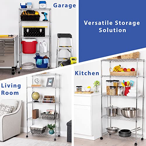 Seville Classics 5Tier Wire Shelving with Wheels, 5Tier, 30"" W x 14