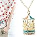 Lady Girl Gold Plated Enamel Rhinestone Colorful Carousel Roundabout Necklace